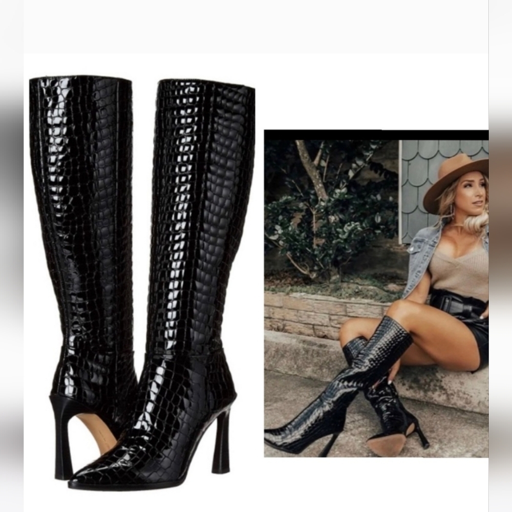 NWOB Elegant VINCE CAMUTO Black Croc-Embossed Women's Boots